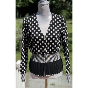 Gudrun Sjödén Black & White Polka Dot Cardigan Fitted Waist 100% Cotton Size M